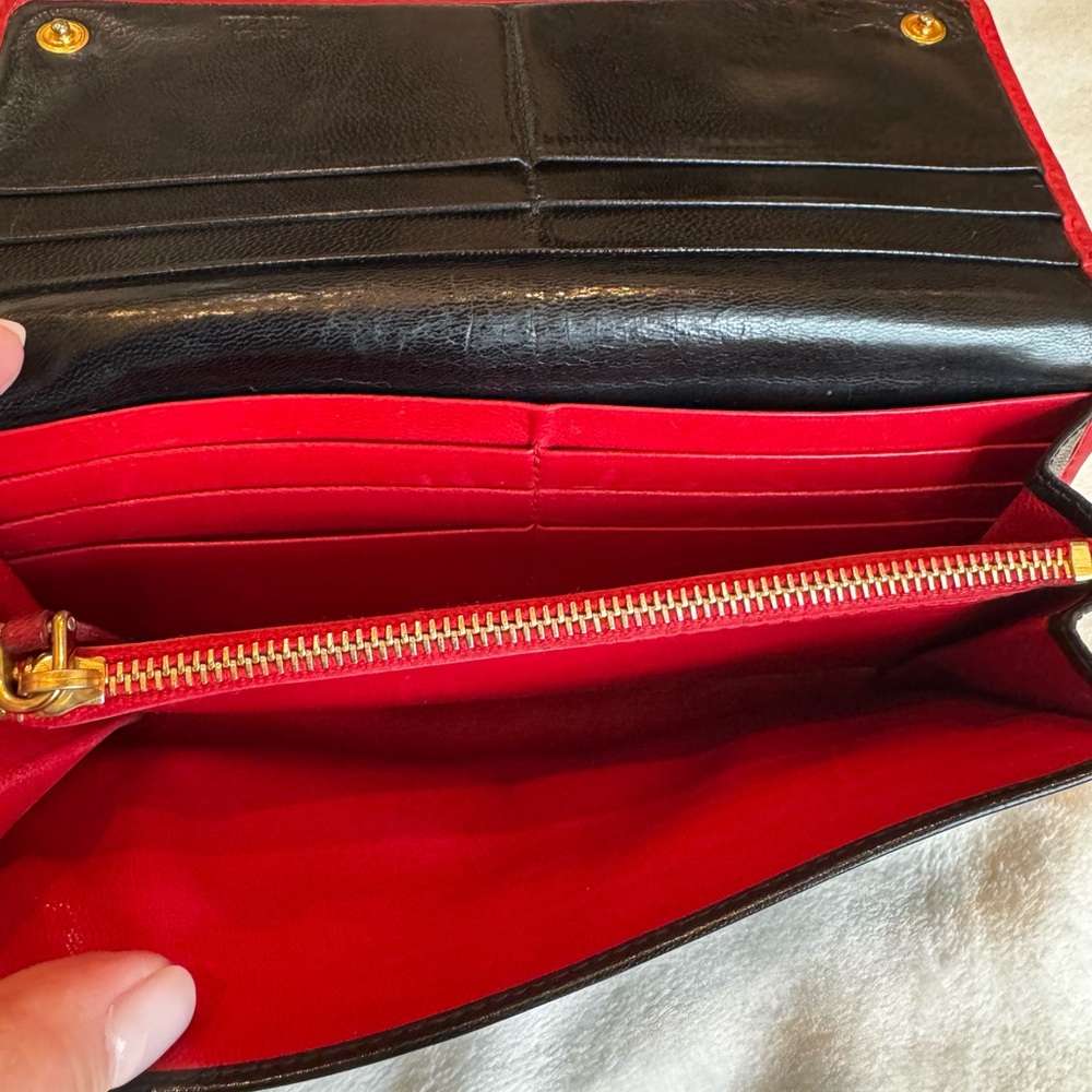 Prada Lips Wallet Black Red Leather Continental Zip Clutch - Picture 7 of 12
